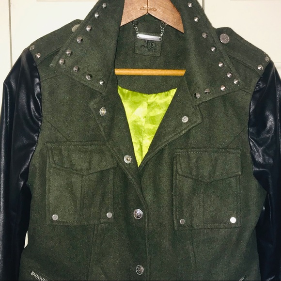 Rare L2 Faux Leather Jacket with Wool-Dark Olive - Picture 3 of 14